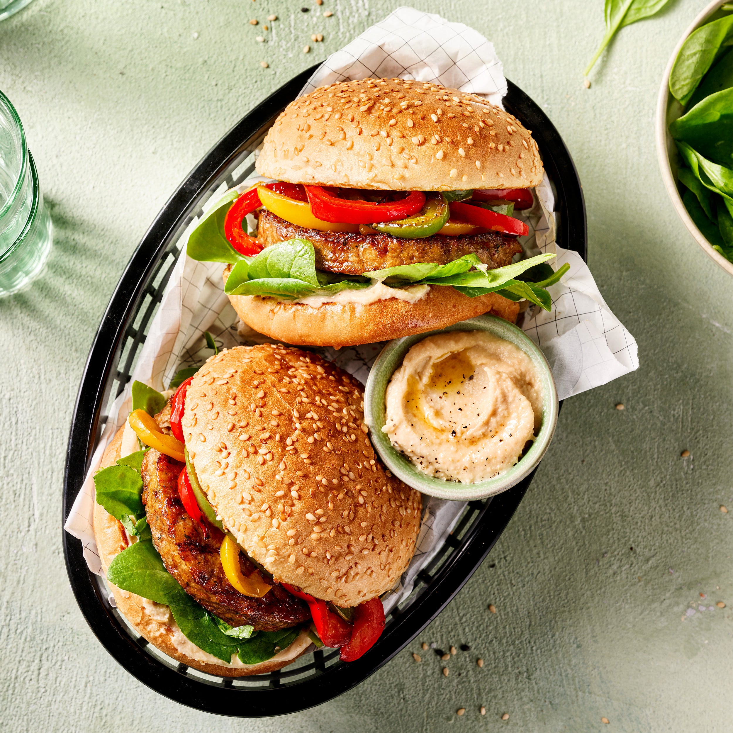 Hummus and Grilled Bell Pepper Burger