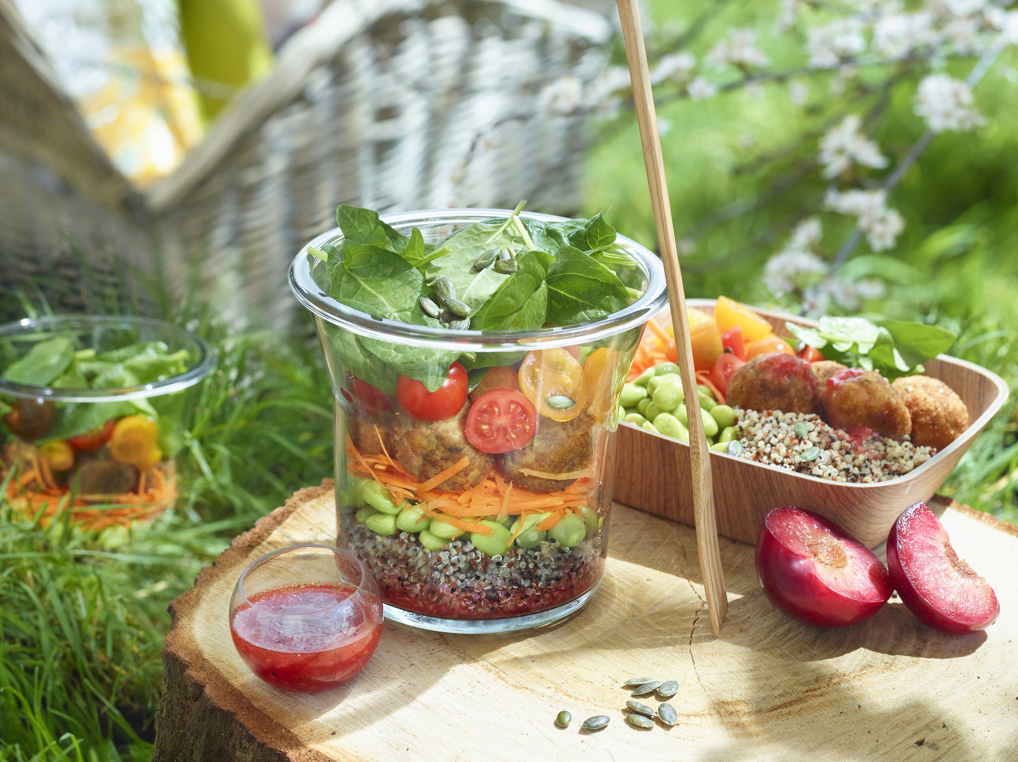 Salade en bocal boulettes végétariennes
