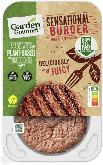 Unser Garden Gourmet Sensational Burger besteht aus rein pflanzlichen Zutaten und sorgt für ein unglaublich saftiges Erlebnis