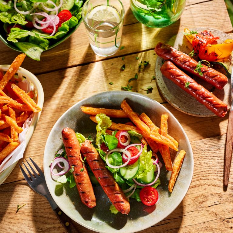 Vegan Merguez with Sweet Potato and Fries Vegan Merguez with Sweet Potato and Fries